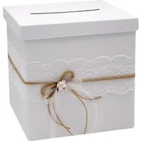 ZauberDeko Geschenkbox Briefbox MIRA Hochzeit Vintage Spitze Natur Kartenbox Weiß