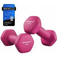 SONGMICS Kurzhantel Hanteln, 5 Gewichtsklasse, (2er Set Neopren-Beschichtung, Hantelset, Kurzhanteln, Hexagon), 2 x 1 kg, Krafttraining, Workout, Fitnesstraining, für Zuhause