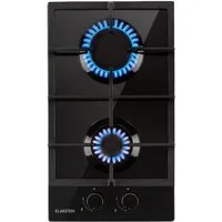 Klarstein Gas-Kochfeld Ignito Domino Gaskochfeld 2-flammig 3kW+1kW Glaskeramik schwarz, Einbau Gas Kochfeld Gasherd 2 Platten Kochplatte Einbaukochfeld