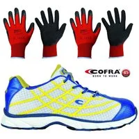 Cofra NEW ALIEN WHITE S1 P SRC Sicherheitsschuh (Set, 2-tlg., 1 Paar Sicherheitsschuhe + 2 Paar Arbeitshandschuhe (Größe 9 + 10) KAPPE: Stahlkappe mit 200 J Zehenschutz