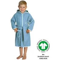 Wörner Kinderbademantel Dinofamilie, Langform, Baumwolle, Kapuze, Biobaumwolle, mit Stickerei, mit Tasche