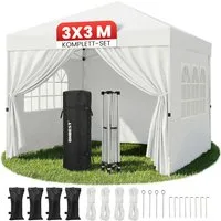 Onbest Pavillon Partyzelt Faltpavillon, patentiertes Quick-Up Aufbau in 1min, 3x3 m, mit 4 Seitenteilen, mit 4x Sandsäcke, 100% Wasserdicht, UV50+, mit Trolley