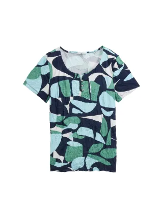 Tom Tailor - Crinkle T-Shirt mit Muster green dots and shapes design - Gr. - S