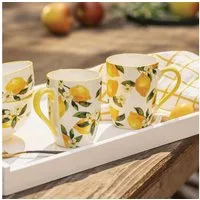 Home-trends24.de Geschirr-Set Tasse Müsli Dessert Schale Zitrone gelb weiß wählbar je 2-er Set, Steingut