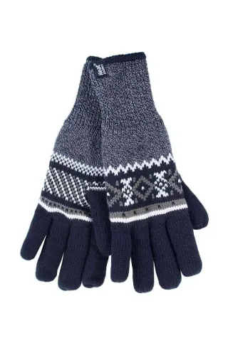 Gestreifte Herren Nordic Fairisle Zig Zag gestrickt Fleece gefüttert warme Handschuhe