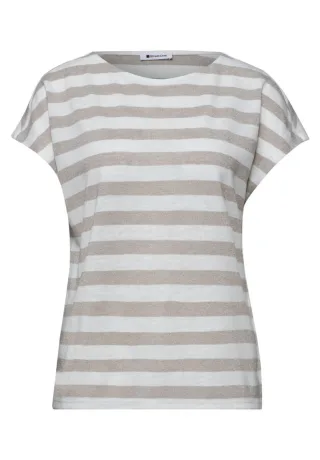 Street One - Shirt mit Streifen und Glitzer beige - Gr. - 38