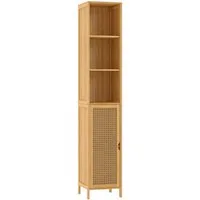 Bellamio Badregal Raba, Badschrank aus Bambus & Rattan, 30×29×170 cm, Hochschrank mit 5 Fächern & 1 Tür, robst und langlebig