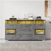 Merax Sideboard mit 3 Schubladen und 3 offenen Fächern (1 St), Kommode Industrial mit LED,Lowboard mit Metallgriff,B:140cm