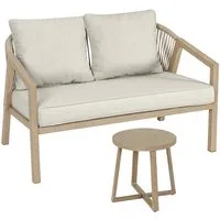 Koll Living Gartenlounge-Set 'Amber' in Beige, aus Stahl in natürlicher Holzoptik, wartungsfrei, (Gartensofa, Beistelltisch, 2-tlg., pulverbeschichteter Stahl in Holzoptik), wasserabweisend, UV- & witterungsbeständig