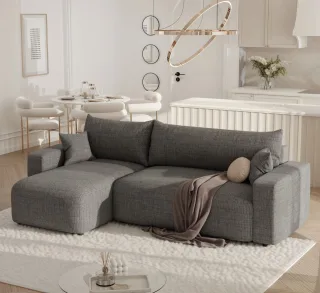 Ecksofa mit Schlaffunktion Sofa LUNA Stoff Baltimore Mausgrau Ottomane Links