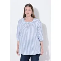 Ulla Popken Longbluse Bluse Streifen Carré-Ausschnitt 3/4-Arm Leinenmix