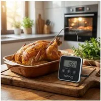 shop'n smile ideoon Backofenthermometer Digitales Fleischthermometer & Ofenthermometer mit Timer bis 300°C, Timer 1 Sek. bis 99:59 Min. •-50 bis 300 °C • Umschaltbar °C & °F