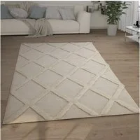 KADIMA DESIGN Teppich 3D Rauten Schlafzimmer schmutzabweisend Hochflor Teppich Shaggy, Läufer, Höhe: 34 mm, Florhöhe: 30 mm, Polypropylen, Läufer, 60x100, Creme