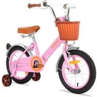JOYSTAR Kinderfahrrad Vintage 12 14 16 18 Zoll Kinderfahrrad für 2-8 jährige Mädchen, mit Stützrädern, Kotflügel, Korb, Fahrradklingel, Reflektorplatte