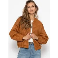 SASSYCLASSY Bomberjacke Oversize Bomberjacke Damen Elegant in fein Textil Bomber Style Jacke mit elastichem Saum Grau Schwarz - Wildlederoptik