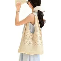 Zaewry Schultertasche Häkel-Strandtasche für Damen,vielseitig und perfekt für den Alltag, große Tote, gewebte Handtasche mit Blumenstickerei, Netz-Strandtasche