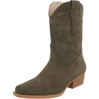 Ital-Design Stilvoller Cowboystiefel mit praktischem Reißverschluss Westernstiefelette (90482483) Blockabsatz Stiefeletten in Grün
