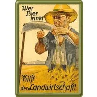Nostalgic-Art Metallschild Blechpostkarte - Open Bar - Wer Bier trinkt hilft der Landwirtschaft