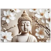 artissimo Poster Garten-Poster 90x60cm Buddha wetterfest Outdoor-Deko beige, Outdoor-Poster: Buddha Zen