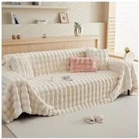 Sunicol Sofabezug Plüsch Dick Sofa Sitzkissenbezug, Couchbezug, Antirutsch, Winter Warme, Superweiche SofaÜberwurf aus Kunstpelz für Wohnzimmer