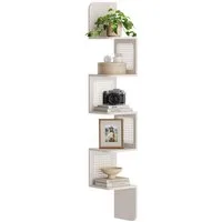 VASAGLE Eckregal Wandregal 5 Ebenen, Schweberegal, Regal Wandmontage, Zickzack-Form, PVC-Rattan-Seitenplatten, Boho-Stil