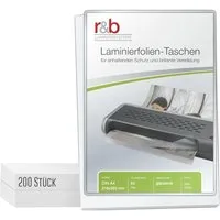 r&b Laminiersysteme Laminierfolie Laminierfolien A4 200 oder 500 Stück (216 x 303 mm), 2 x 80 mic, DIN A4, 160 µm, glänzend, 2x80 Mic, DIN A4, glänzend, transparent