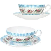 MamboCat Tasse MamboCat Blüten Blau Teetasse 0,3L + Untertasse 2 Pers. Blumen, Porzellan