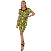 Estefania for woman Sommerkleid 195-5209, buntes abstraktes Muster mit schwarzer Blende schwarze Einsätze an beiden Seiten