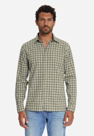 No Excess - Shirt Yarn Dyed Small Check, Dobby Weave Moss - Gr. - M