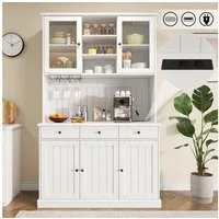 Flieks Küchenbuffet mit Steckdosen, Gläserhalter, Schubladen und Glastüren (Arbeitsplatte mit USB-C- und USB-A-Anschlüssen, 1-St., 120x40x191 cm) Hochschrank Küchenschrank Geschirrschrank mit verstellbarer Ablagen