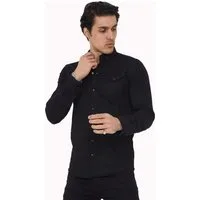 Megaman Jeans Langarmhemd Modernes Freizeit Jeanshemd Unifarben Premium Slim Fit, Langarm, Druckknopf