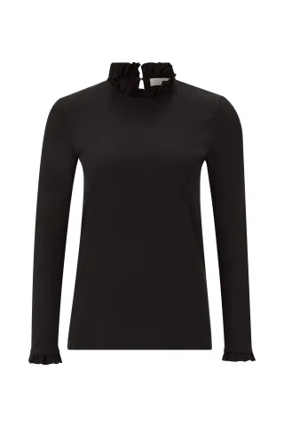 Rich & Royal - Organic Slub Frill Longsleeve black - Gr. - S