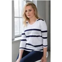 Passioni 3/4 Arm-Pullover mit Streifen und geschlitztem Rundhals