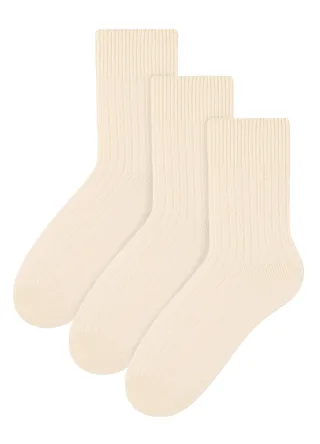 3 Paar Womens Wool Dress Socks | Steven | Ladies Breathable Cushioned Socks - Ecru