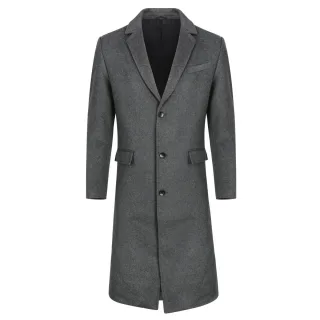 Herren Winter Wollmantel Knielang Slim Fit Umlegekragen Business M?ntel Grau