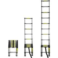 shop'n smile ideoon Teleskopleiter Alu Teleskopleiter 2,6m Ausziehbare Dachbodenleiter rutschfest 150kg, 2,6m Mehrzweckleiter 150kg-Tragkraft automatischer Verriegelung