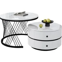 Merax Couchtisch, Hochglanz Marmoroptik, Beistelltisch Set, Satztisch Metallrahmen