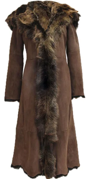 Damen-Trenchcoat aus Toscana-Schaffell mit Kapuze aus Wildleder – Rushden
