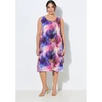 Ulla Popken Cocktailkleid Chiffonkleid Blüten A-Linie Rundhals ärmellos