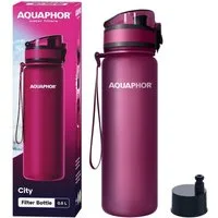 AQUAPHOR Trinkflasche CITY Flasche mit Wasserfilter für unterwegs, 500ml. I, Filter mit Aktivkohle I Aus Tritan & BPA-frei I rubin
