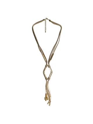Steuer Modeschmuck Kette mehrreihig beige mit goldfarbener Zierde