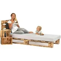 sunnypillow Palettenbett mit Kopfteil Holzbett 80 90 100 120 140 160 180 200 220 240 x 200 cm, 80x200 cm geflammt