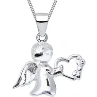 Goldene Hufeisen Kette mit Anhänger Mädchen Kinder Schutzengel Herz Engelanhänger mit Kette 925 Silber (2-tlg Schmuckset, inkl. Etui), Rhodiniert, Schmuck Geschenk Mädchen