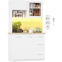 HOMALL Küchenbuffet Hohe Schränke, Küchenzeilen, Sideboards, mit LED-Beleuchtung (Maße: 100 × 40 × 182 cm, mit 3 Schubladen + 3 Schranktüren + 1 offenem Staufach und Arbeitsplatte, 2 Steckdosen + 2 USB-Anschlüssen, mit verstellbaren Einlegeböden)