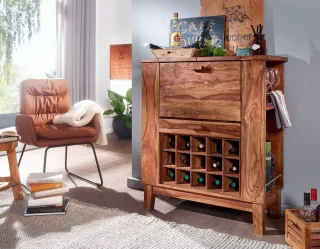 Hausbar Barschrank Weinregal BARLO Massivholz Sheesham Landhausstil