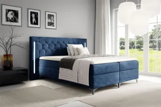 Boxspringbett Schlafzimmerbett ELODIE 140x220cm Dunkelblau inkl. Ambiente-LED