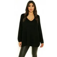 Worldclassca Longpullover WORLDCLASSCA Damen Oversize Strickpulllover Lang Pulli V-Ausschnitt Neue Kollektion - Stilvolle und gemütliche Strickmode für Damen