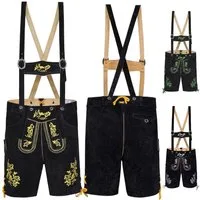 German Wear Trachtenlederhose GW721 kurze Trachten Lederhose mit Hosenträger Trachtenhose Schwarz