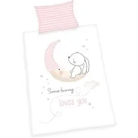 Herding Babybettwäsche Little Bunny, 40x60+100x135 cm rosa Baumwolle Hase Bettbezug Kissenbezug