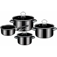 GSW Topf-Set Profi-Black-Star, Stahl-Emaille (Set, 7-tlg., 1x Stielkasserolle 16 cm, je 1x Fleischtopf 16/20/24 cm), Induktion